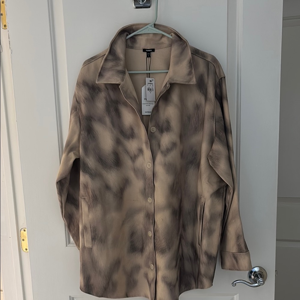Express Tan and Gray Utility Jacket with Notched Collar
